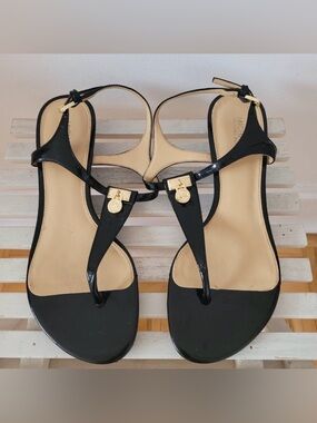 Michael Kors Black Wedge T-Strap Sandals